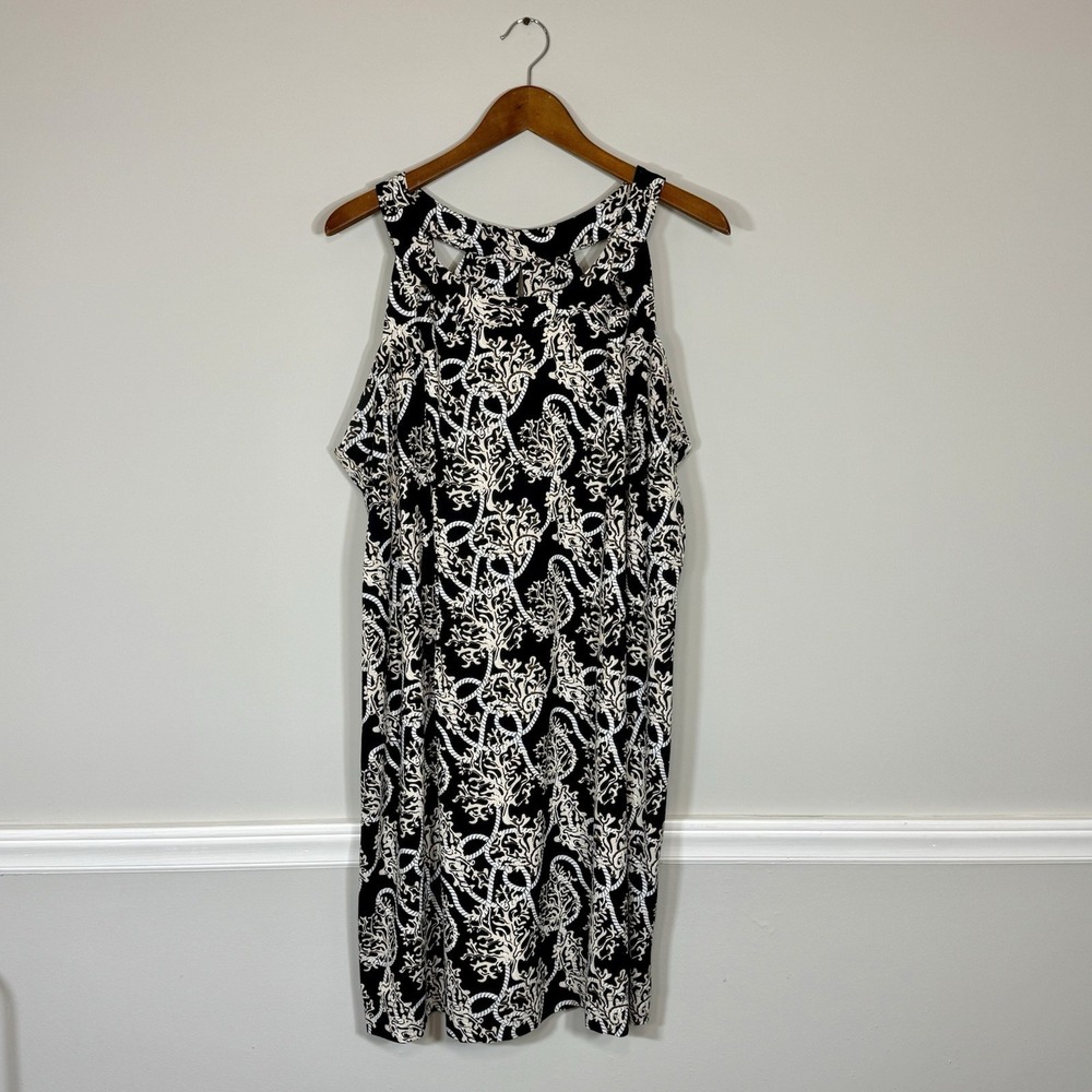 Lulu B Sexy Dress Sleeveless Plus‎ Sz 1X Coral Rope Print UPF 50+ Black Tan
